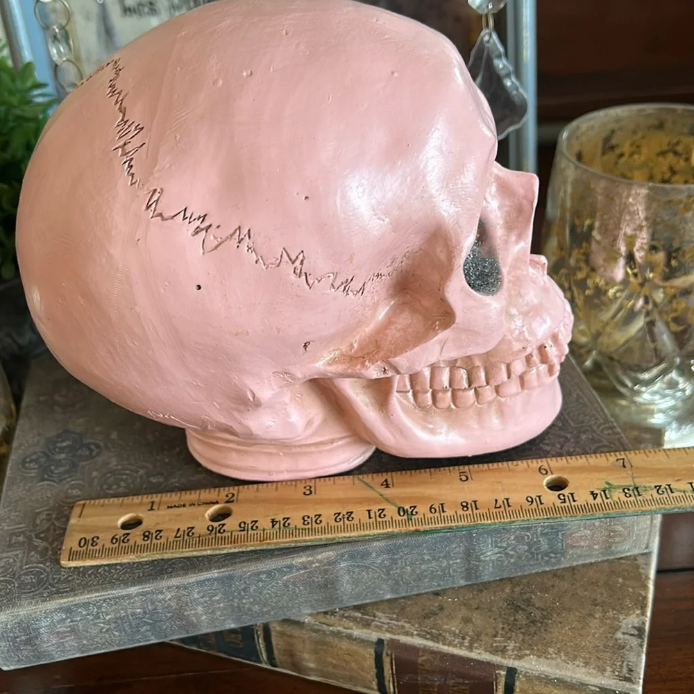Halloween Gothic Glam Pink Skull Decor with Glitter Eyes